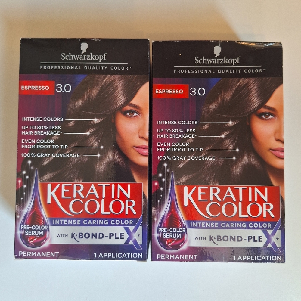NEW Schwarzkopf Keratin Color Permanent Hair Color 3.0 Esspresso 2 Pack